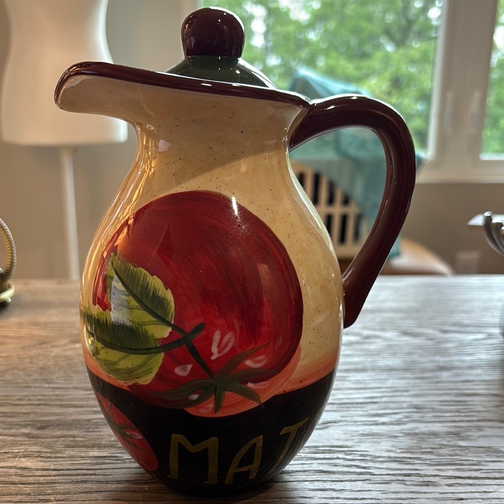 Hand-Painted Ceramic Pitcher with Tomato  Design